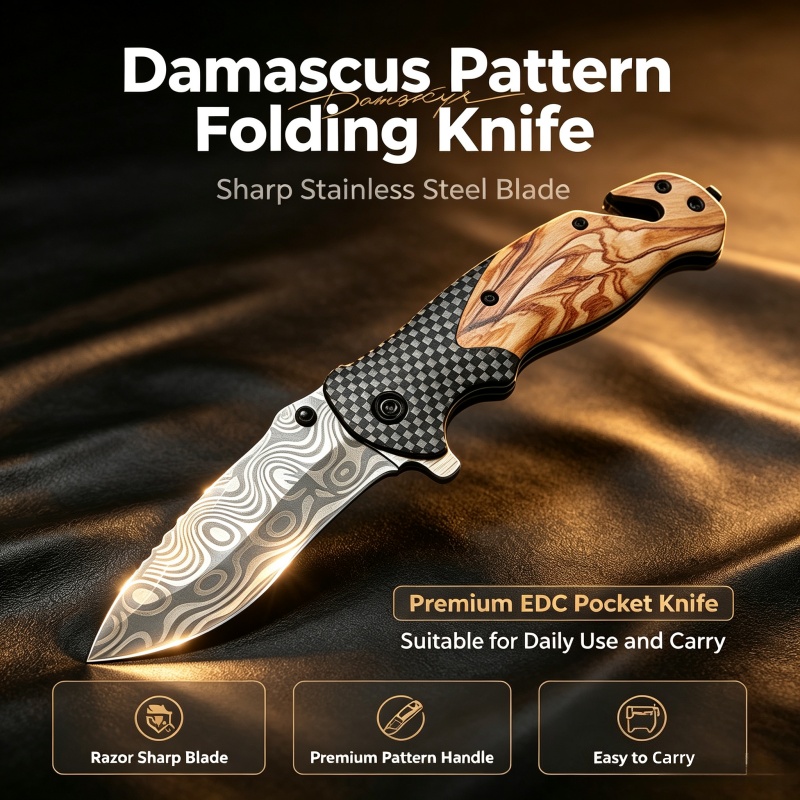 Edc Carry Pocket Knife - Складной нож с дамасским узором, острое